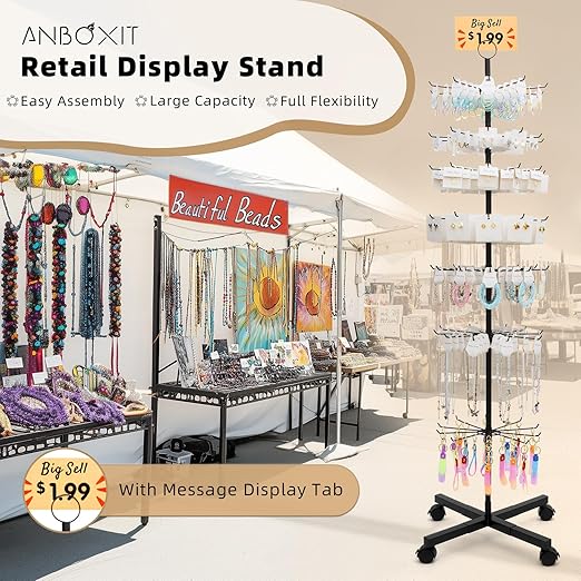 Retail Display Stand, Rotating Display Rack for Earring Keychains Jewelry Vendor Events & Stores, 7 Tier Movable and Adjustable 1 PCS - Black
