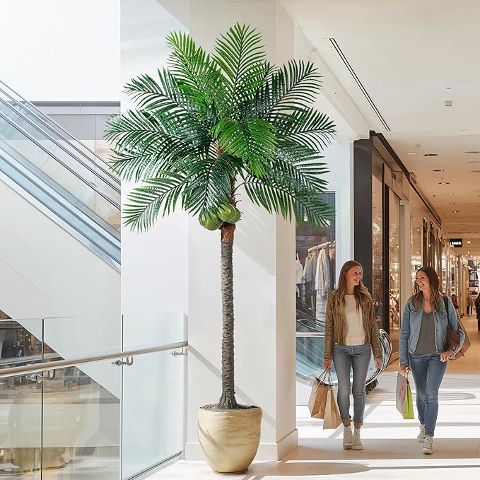 8FT Big Faux Tropical Phoenix Trees Large Artificial Palm Tree Indoor Outdoor Realistic Floor Plants Tall Fake Plant for Home Living Room Office Decor Porch Outside Patio arboles para decoracion