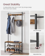 VASAGLE Coat Rack, Hall Tree with Shoe Storage Bench, Entryway Bench with Shoe Storage, 3-in-1, Steel Frame, for Entryway, 12.6 x 27.6 x 68.9 Inches, Industrial, Rustic Brown and Black UHSR41BX
