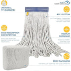 Pack of 6 Cut End Cotton Mop Head Replacement, 1.25-inch Universal Headband, Wet Mop Refills, Natural, 16 Oz