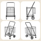 CHARMMA Large Shopping Cart with Brake,Grocery Cart on Wheels, Foldable Utility Shopping Carts with Double Basket and 360° Rolling Swivel Wheels for Groceries Laundry