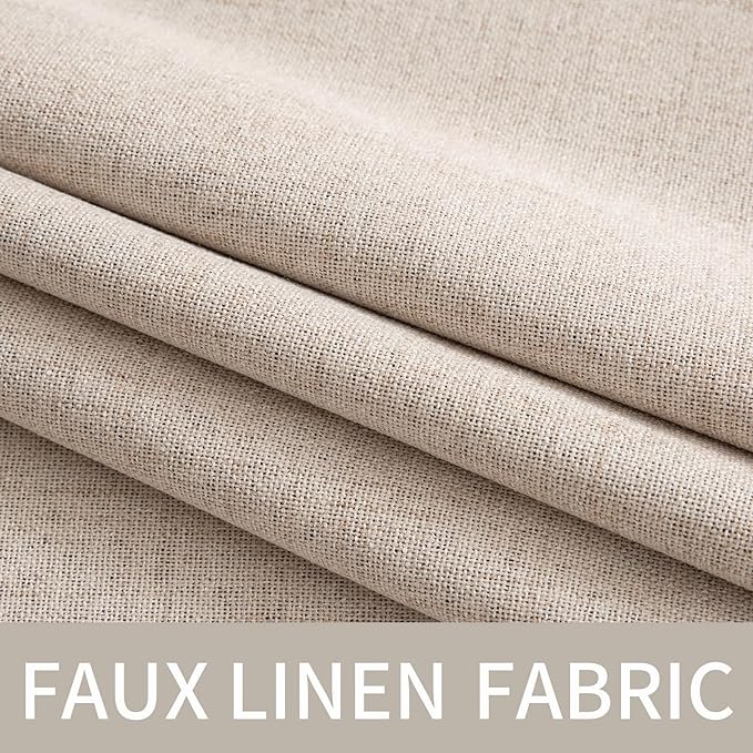 MIULEE Linen Textured Curtains for Bedroom Solid 100% Blackout Thermal Insulated Natural Beige Grommet Room Darkening Curtains & Drapes Luxury Decor for Living Room Nursery 52 x 45 Inch (2 Panels)