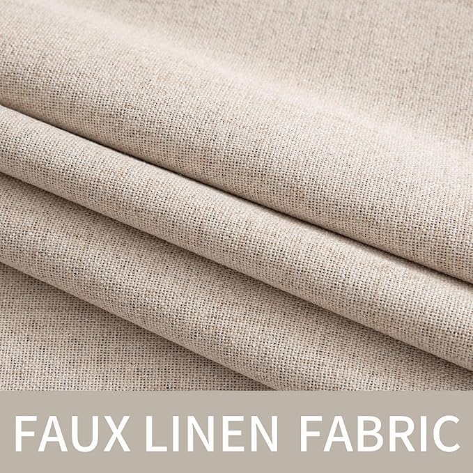 MIULEE 100% Blackout Linen Textured Curtains for Bedroom Solid Thermal Insulated Natural Beige Grommet Room Darkening Curtains & Drapes Luxury Decor for Living Room Nursery 52 x 120 Inch (2 Panels)