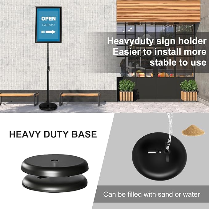 Adjustable Poster Sign Stand with Heavy Duty Base Sign Holder Aluminum Snap Open for 11x17 inches Both Vertical and Horizontal View Displayed Used for Living and Business(Black-2pack)