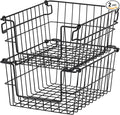 TRINITY 2-Pack Stackable Metal Wire Storage Baskets With Handles, Black, 11 Inches
