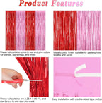 2 Pack Backdrop Curtains, 3.28 Feet x 7.05 Feet Red Pink Backdrop, Metallic Fringe Curtains Tinsel Backdrop Party Streamer, Babie Backdrop Valentines Day Happy Birthday Party Supplies Decorations