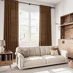 Tobacco Brown Linen Curtains 90 Inch Long for Bedroom Living Room Linen Textured Window Drapes Semi Sheer Light Filtering Rod Pocket Back Tab Cotton Textured Farmhouse Curtain 52x90,2 Panels