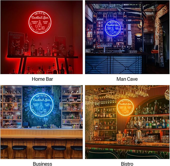 Custom Cocktail Bar Neon Sign for Man Cave, Personalized LED Neon Cocktail Signs for Wall Decor, Customized Bar Light Up Signs for Tavern Basement Pub Bistro Lounge Drunkery, Men Dad Gifts