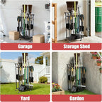 Garden Tool Organizer with Wheels, Heavy Duty Rolling Yard Tool Rack with 14 Hooks & 5 Slots, 3-Tier Metal Cart Holds 50+ Rakes/Shovels/Brooms, Mobile Lawn Storage for Garage Shed Outdoor