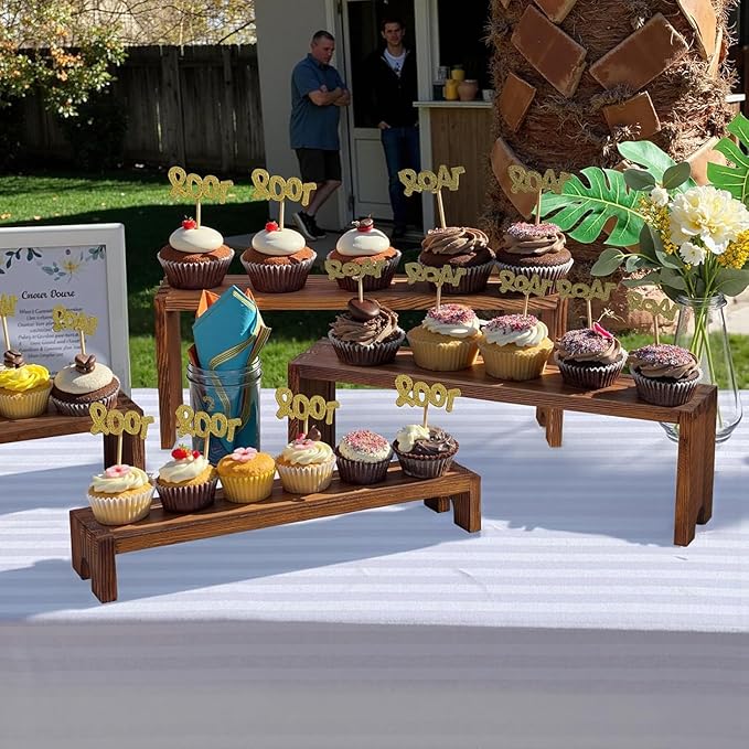 2 Set Large Wooden Tiered Riser Display Stands for Vendor Events,Stackable Wooden Cupcake Display Stand,Farmhouse Decor Wood Dessert Table Display Set,Vendor Booth Display Items,Food Display Risers for Party（12-11.2-10.4-9.6IN）