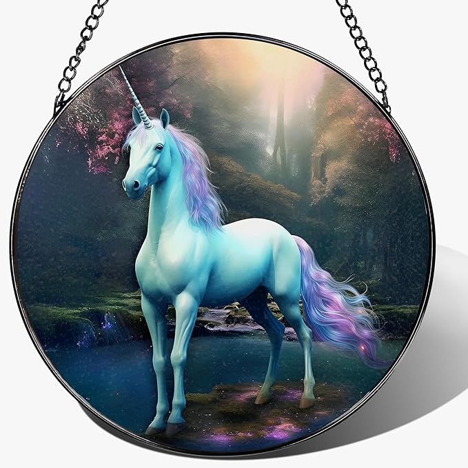 8″ Stained Glass Window Hanging Ornament, Unicorn Stained Glass Suncatcher Ornament, Sun-Catcher Window Decor | Christmas & Birthday Gifts, Festival Gift | Gifts for Women & Her