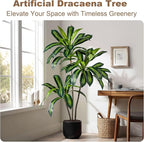 Artificial Dracaena Plant 4FT - Realistic Fake Dracaena Tree Tall Large Faux Silk Plants Fake Floor Potted Artificial Plants for Home Decor, Office Plants