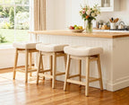 Counter Height Bar Stools Set of 2 for Kitchen Counter, Backless Farmhouse Kitchen Island Barstools with Upholstered Fabric Saddle Seat and Solid Wood Legs Modern 24 inch Bar Chairs, Khaki
