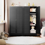 Letaya Metal Wardrobe Cabinets,71" Tall Armoire Wardrobe Closet with Fluted Doors and Shelves,Large Coat Closet Cabinet with Hanging Rod,Clothing Storage Cabinets for Home Room(Black)