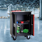 Double-Door Heavy-Duty Rolling Steel Tool Cart with Handle&Wheels, Metal Storage Organizer Cabinet, Tool Chest for Efficient Tool Storage in Garage, Warehouse, Workshop, Repair Shop, Black&RED