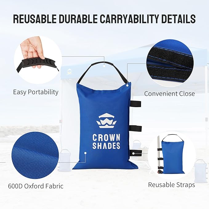 CROWN SHADES Sand Bags for Canopy Legs Sandbags for Weight-Canopy Weights, Pop Up Tent Weights Bags, Blue