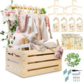 Wooden Baby Shower Crate Closet with Clothes Hangers & Dividers, Large Gift Basket for Boys & Girls, Wood Box Storage & Display with Handles & Ivy Garland, Welcome Gifts for New Parents
