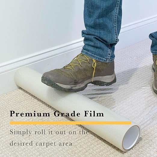 Clear Heavy Duty Temporary Self Adhesive Carpet Protector 36" x 200' - 2.5mil. Carpet Protection Film for Carpet Floor, Stair Rugs, Reverse Wound, Paint & Waterproof carpet cover Easy Unwind, Strong