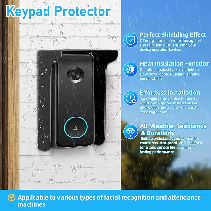 Ring Doorbell Cover,Doorbell Rain Cover,Waterproof Ring Doorbell Anti-Glare Cover，Ring Doorbell Rain Shield/Protector/Plate/Guard,Suitable for Access Control Keypad，Fingerprint Lock，Outdoor Keypad，etc