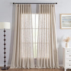 MYSKY HOME Curtains for Living Room Sliding Door, Semi Sheer Curtains 108 Inch Length for Bedroom Boho Linen Look Textured Fabric Soft Touch Light Filtering Pinch Pleated, 40W x 108L, Taupe, 2 Panels