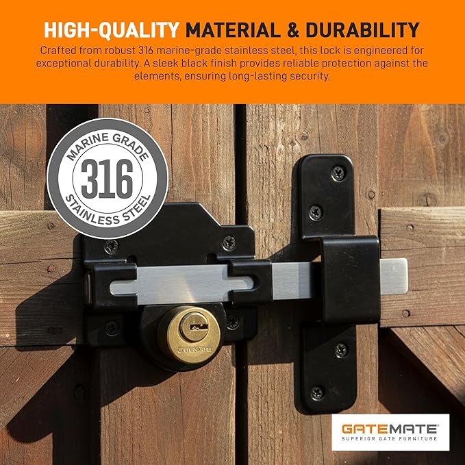 GateMate 2 ¾”(70mm) Double Locking Long Throw Gate Lock 5 Keys Included, Stainless Steel, High Durability, Ideal for Gates and Doors, Corrosion-Resistant.