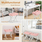18-Inch Vanity Stool Chair, Vanity Bench with Metal X-Legs, Ottoman Accent Stool with Breathable and Soft Boucle Fabric Saddle Seat, Pink