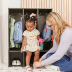 ECR4Kids Streamline 3-Section Toddler Coat Locker with Bench, Kids Furniture, Grey Wash