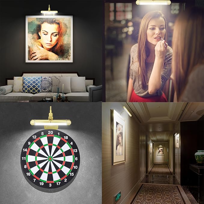 HONWELL Painting Lights Cordless, Dartboard Light with Remote, Rechargeable Picture Light, Picture Frame Lights with 3 Modes 28 LEDs Rotate Head, 360° Flexible Neck,Clip on Display Light for Artwork