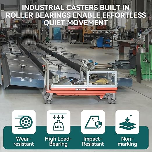 6'' × 2'' Caster Wheel, Heavy Duty Industrial Caster, Rubber Wheels with Roller Bearing, Load 900lbs per Swivel Casters for Cart Dolly Toolbox Trolley (1 Brake)