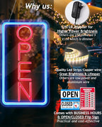 Open Signs for Business,Neon Open Sign Led,16.5"x 9",with Open/Closed Bussiness Hour Sign Set,Light for Bar Coffee Salon Store Window,12V/2A Adapter with ON/OFF Switch (Blue/Red Vertical)