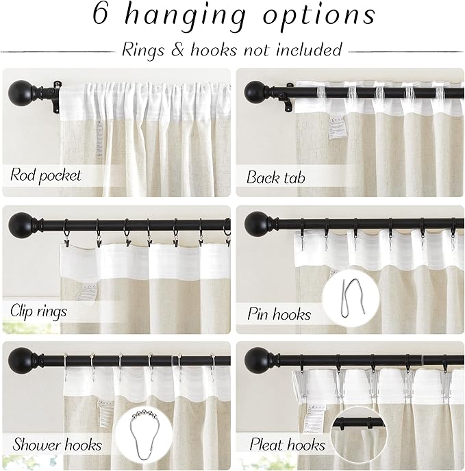 NICETOWN Natural Linen 102 inch Curtains for Bedroom, Back Tab & Rod Pocket with Pleat Tab Privacy Added with Light Filtering Window Treatments for Living Room, W52 x L102, 2 Panels