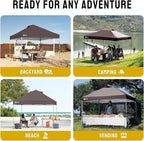 CROWN SHADES 10x10 Pop Up Canopy - Beach Tent with One Push Setup - Outdoor Sun Shade for Events, Parties, Camping - Gazebo with STO-N-Go Cover Bag, Silver Coated Top, 3 Height& 4 Sand Bags, Coffee