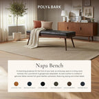 Poly & BARK 55" Tufted Leather Bed Bench for Bedroom End of Bed - Living Room Entry Way Bench - Pure Italian Leather Upholstery with a Solid Wood Frame - Ottoman Bench with Wooden Legs - Onyx Black