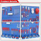 Ultrawall Pegboard Wall Organizer, Blue Metal Peg Board Panels, Garage Storage System with Hooks and Storage Bins, 59pcs