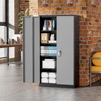 Greenvelly Metal Storage Cabinet, 72" Locking Metal Garage Storage Cabinet with Doors and 4 Adjustable Shelves, Lockable Steel Cabinet for Home Office, Garage, Shop, School (Black Grey 36" W x 18" D)
