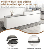 Modern L-Shaped Reception Desk with Counter – 63" Front Desk Reception Room Table with Lockable Drawer & Keyboard Tray for Office, Salon, Lobby, Checkout (White + Gray, Left)