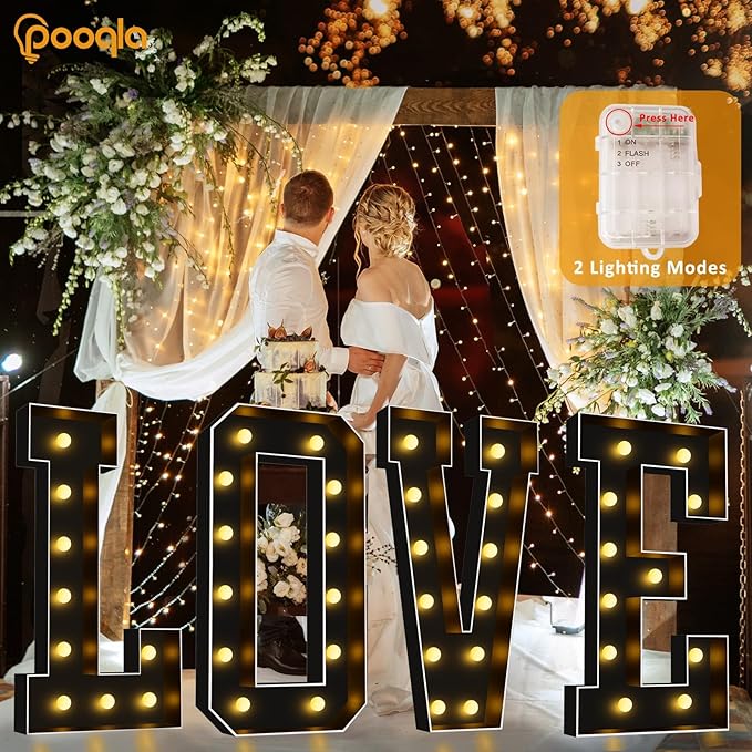 Pooqla 4 FT Marquee Light Up Letters, Giant Letter Sign Black Marquee Letter Lights 4 Feet Tall, Big Mosaic Letters for Balloons Birthday Party Anniversary Wedding Decorations, Warm White Letter C