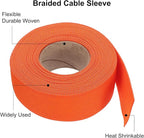 MECCANIXITY Braided Cable Sleeves Heat Shrinkable Fabric Sleeving, 1 1/4" 33ft Orange 2:1 Ratio Heat Shrinkable Cord Protector for Harness Cable, Network Cable Protection, Cable Management