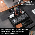Holme & Hadfield Premium Wooden Phone Docking Station with Drawer – Nightstand Organizer for Charging Phone & Earbuds – Declutter Your Space with Felt-Lined Protection & Watch Pillar – Gift For Men
