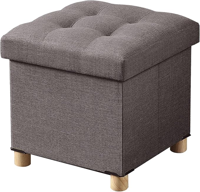 BRIAN & DANY Ottoman with Storage, Small Storage Ottoman for Dorm, Linen Folding Ottoman Foot Stool with Legs for Living Room and Bedroom, 15"x15"x15" - Brown