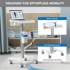 Mount-It! Medical Laptop Cart with Locking Wheels and Anti-Theft Bar, Mobile Computer Workstation for Clinics, Hospitals, Labs – Secure Rolling Cart with Supply Holders and Cable Management