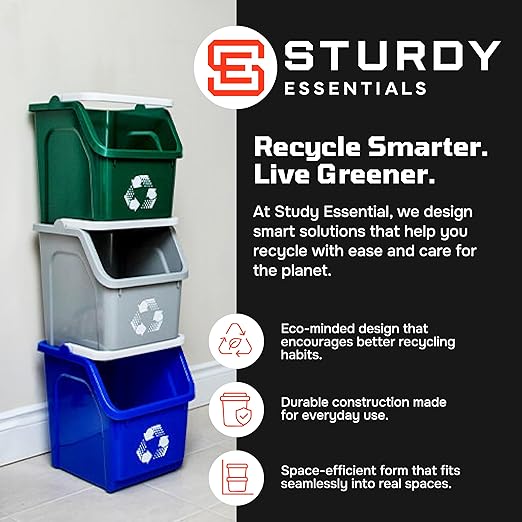 Multi Bin Recycling System with Three Stackable 6 Gallon Recycle Bins to Build Your Recycling Center for Offices, Kitchen, Garages, Businesses - (Red, 3 Pack)