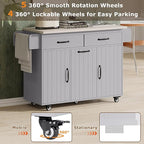 51" Moveable Kitchen Island with Trash Can Storage Cabinet, Kitchen Cart with Drop Leaf, Spice Rack, Towel Rack and Drawer, Rolling Kitchen Island on 5 Wheels with Adjustable Shelf, Grey
