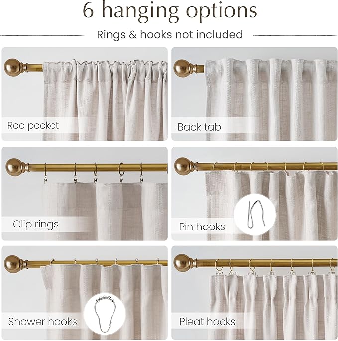 NICETOWN Boho Linen Curtains Jacquard Waffle Weave Pattern, Thick Window Treatments Privacy with Light Filtering Drapes for Living Room, W52 x L90, 2 Panels
