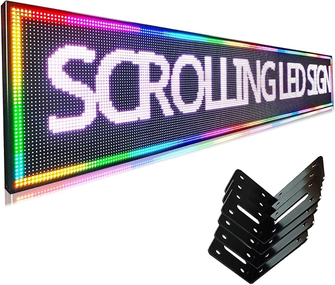 HS P10 115'’x20’’ Programmable Led Sign, Outdoor Digital Scrolling Signs, Open Neon Signs, Electronic Message Display Screen Banner Board, Full Color High Brightness WIFI Control Customized text for Business Store Advertising Restaurant Window