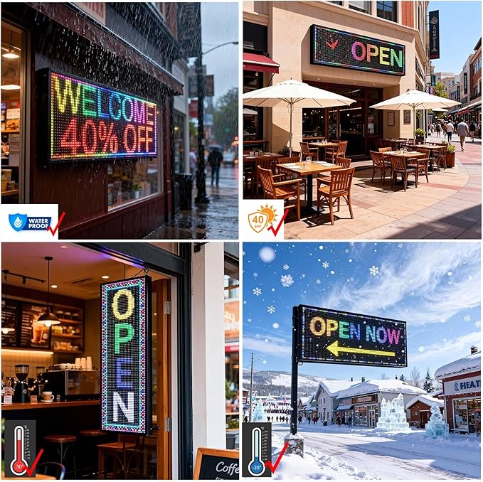 P10 Scrolling Led Sign Programmable Display Digital Sign Outdoor Message Board Led Open Signs For Business Custom Banner Word Light Advertising Wifi Control High Brightness Neon 39"X14"