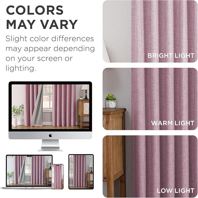 Joydeco Pinch Pleated Curtains - 100% Blackout for Bedroom, Pink Linen Curtains 40" W x 84" L, Thermal Insulated 2 Panels Light Blocking Drapes, Back Tabs for Living Room