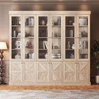 Vyre 71" Tall Farmhouse Bookshelves with Glass Doors, Set of 4 – Large Modular Bookcase with Adjustable Shelves, Storage Cabinet for Living Room, Kitchen, Home Office, Brown
