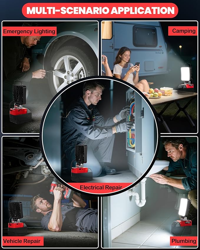 LIVOWALNY LED Work Light Compatible with Milwaukee 18V Battery, 2PCS 70W Portable Flood Light with USB Type-C Charger Port, Cordless Tools Flashlight for Construction Car Repairing Emergency, 7000 LM