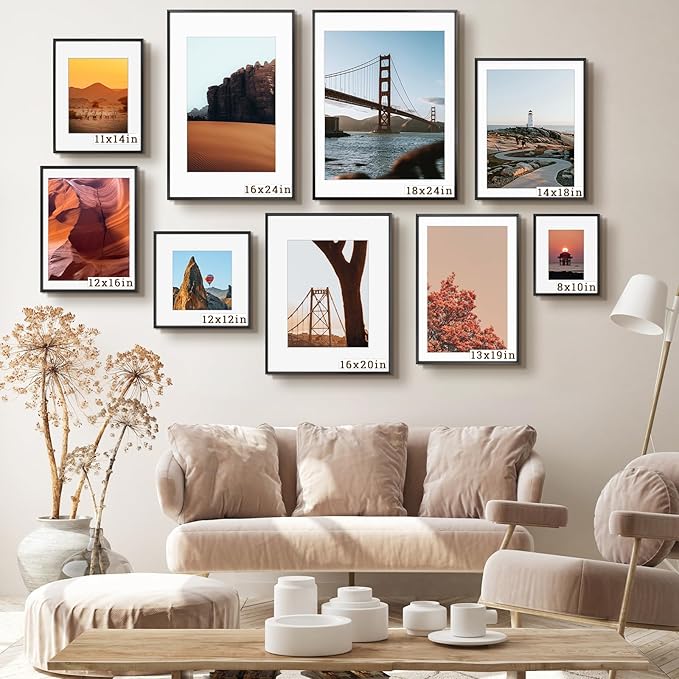 Frametory, 14x18 Metal Picture Frame with Mat for 12x16 Picture & Real Glass, Aluminum Photo Frame Collection (Black, 2 Pack)